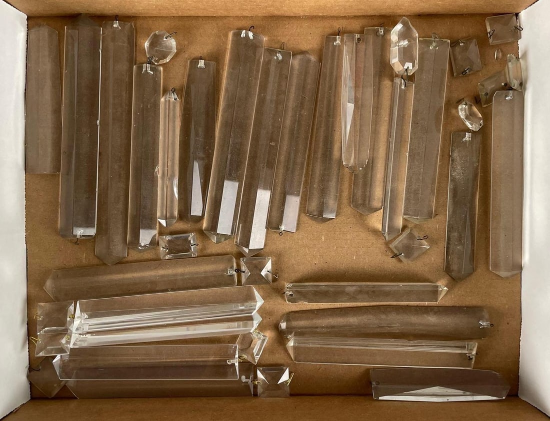 Group of Antique Lamp Crystals: Longest measures 7 3/4 inches
