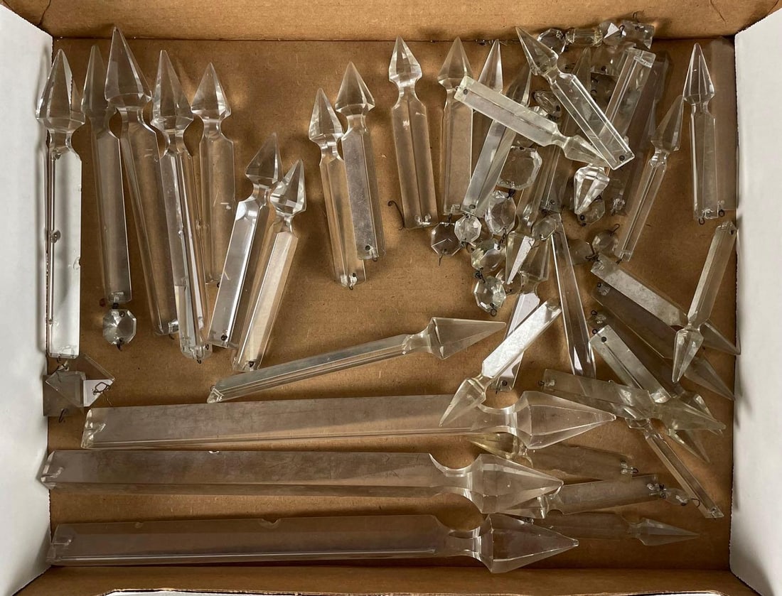 Group of Antique Lamp Crystals: Longest measure 11 3/4 inches