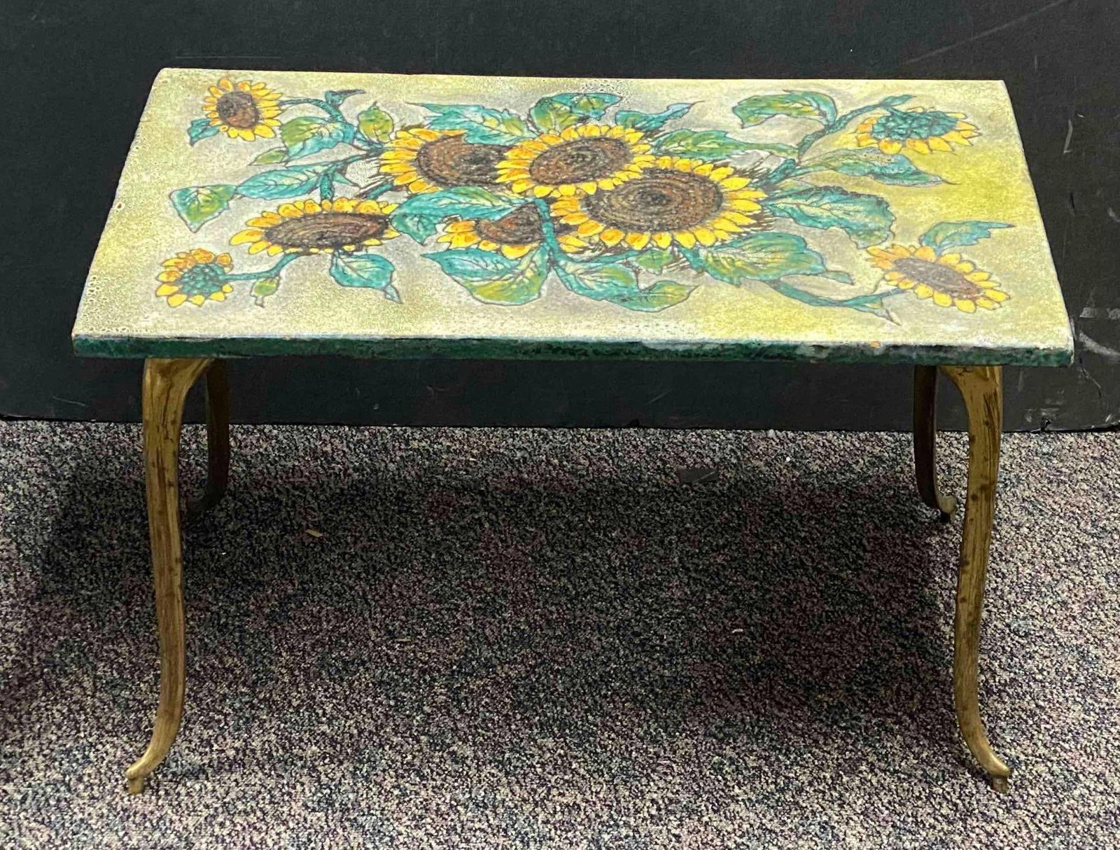 Vintage Sunflower Motif Brass and Pottery Table (1 of 3)