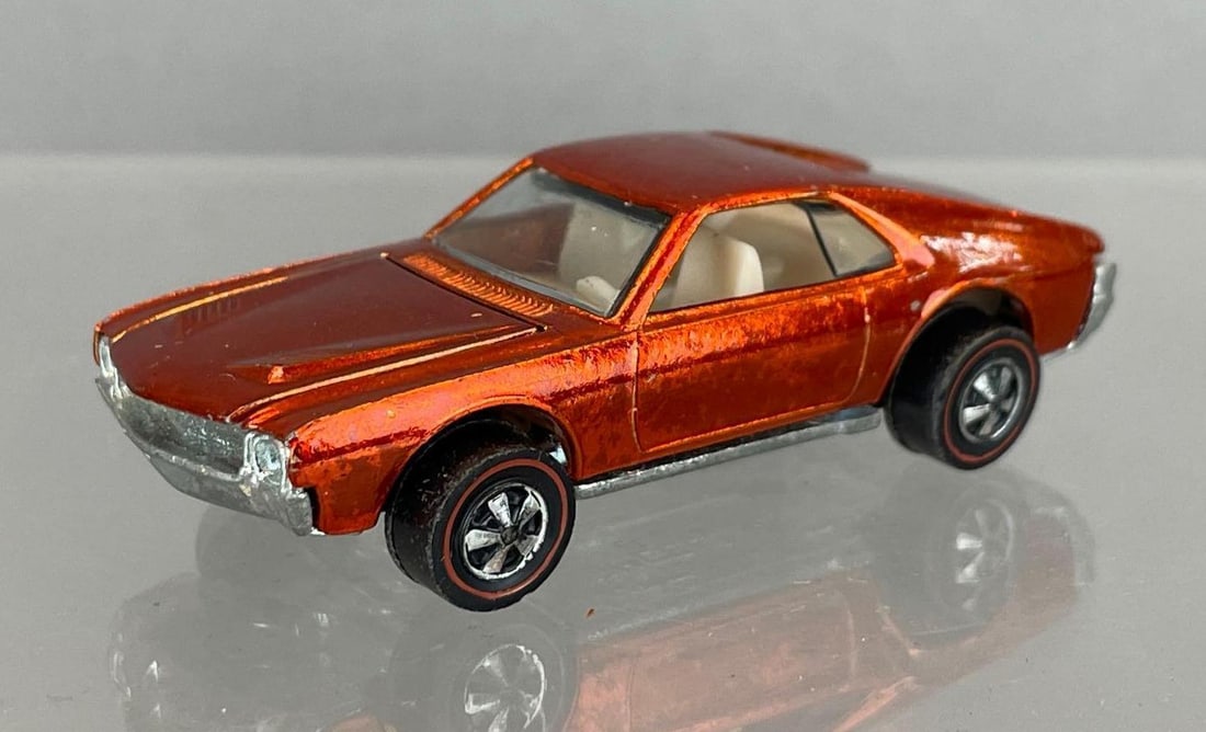 Mattel Hot Wheels Redline Custom AMX Die-Cast Vehicle: Orange, white interior, clear windows