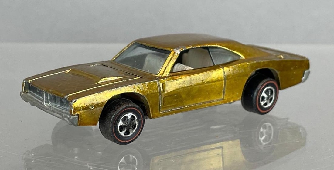 Mattel Hot Wheels Redline Custom Dodge Charger Die-Cast Vehicle: Gold, white interior, clear windows