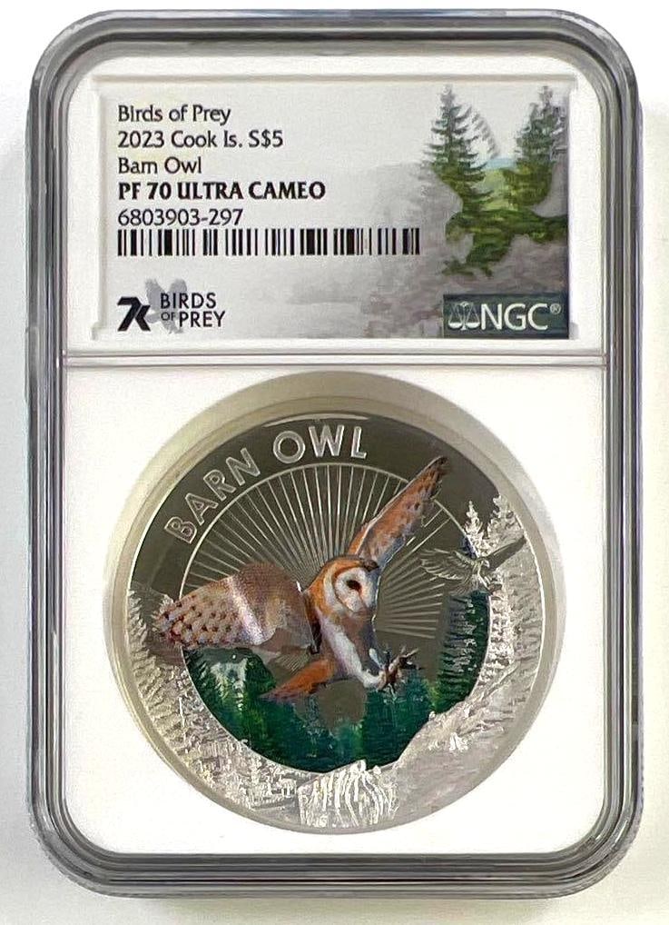 2023 Cook Islands Barn Owl 1 oz .999 Fine Silver PF70 Ultra Cameo Birds of Prey (1 of 2)