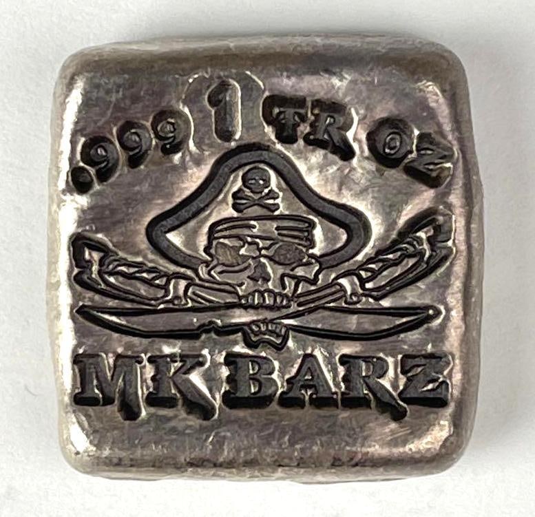 MK Barz Pirate Skull and Crossbones Swords 1 oz .999 Silver Ingot/ Bar: MK Barz Pirate Skull and Crossbones Swords 1 oz .999 Silver Ingot/ Bar