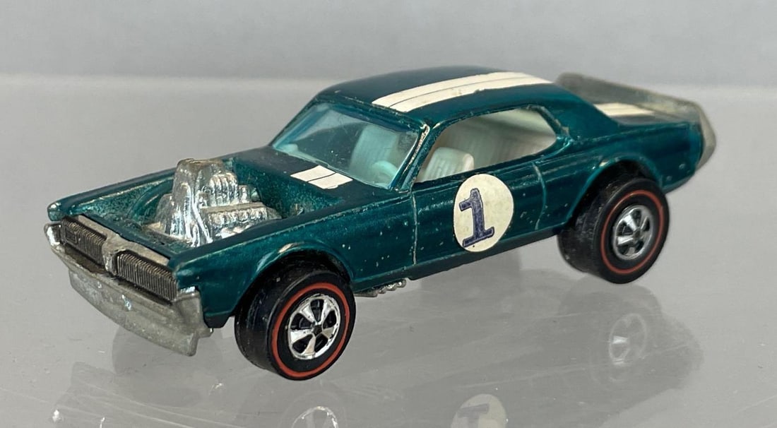 Mattel Hot Wheels Redline Nitty Gritty Kitty Die-Cast Vehicle: Teal with white stripes, no. 1, white interior, blue windows