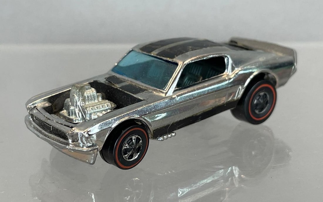 Mattel Hot Wheels Redline Mustang Boss Hoss Die-Cast Vehicle: Chrome / black, gray interior, blue windows