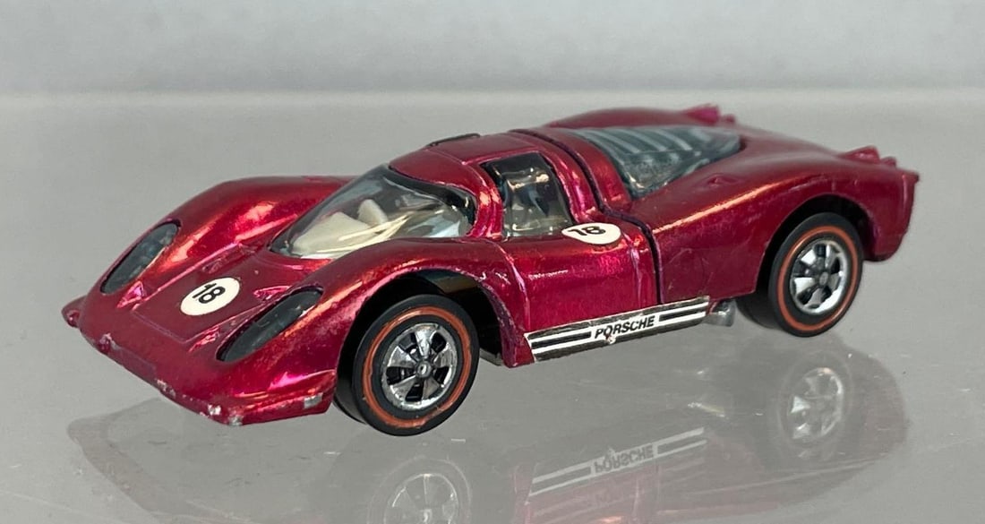 Mattel Hot Wheels Redline Porsche 917 Die-Cast Vehicle: Spectraflame red, 18, tan interior, light blue windows