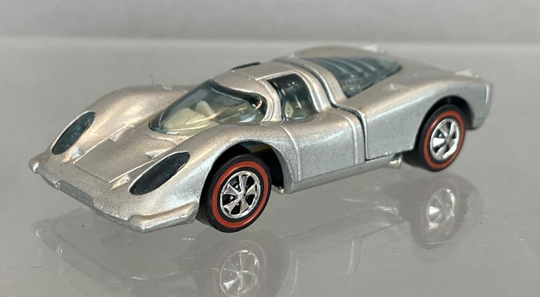 Mattel Hot Wheels Redline Porsche 917 Die-Cast Vehicle: Silver, white interior, light blue windows