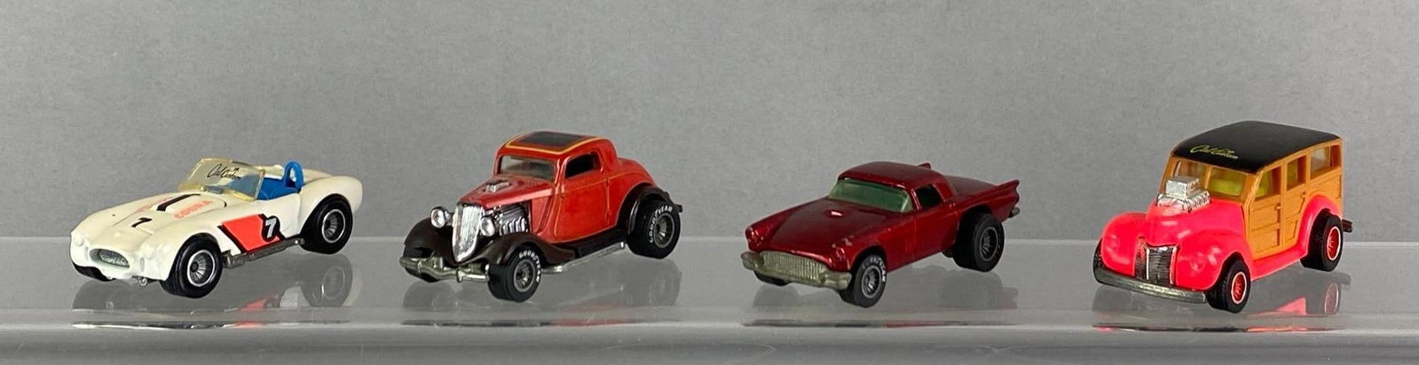 Group of 4 1970s-1980s Mattel Hot Wheels Real Riders: Die-Cast, Includes Hi-Rakers '34 Ford Coupe, '57 T-Bird, classic cobra and more