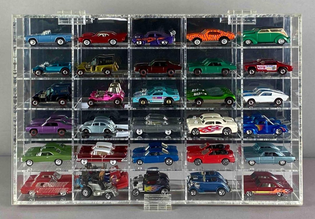 Group of Assorted Die-Cast Cars in Johnny Lightning Acrylic Display Case (1 of 4)