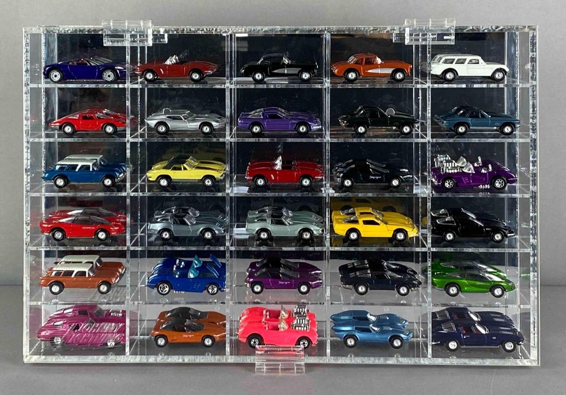 Group of Assorted Die-Cast Cars in Johnny Lightning Acrylic Case (1 of 4)