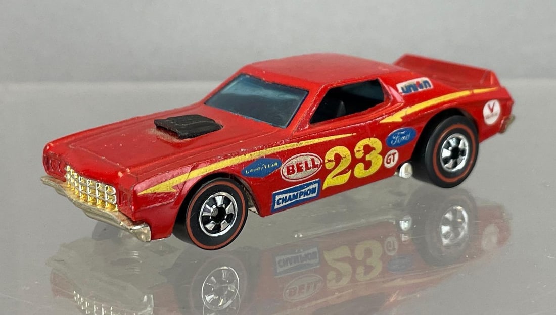 Mattel Hot Wheels Redline Torino Stocker Die-Cast Vehicle: Red #23, black interior, blue windows