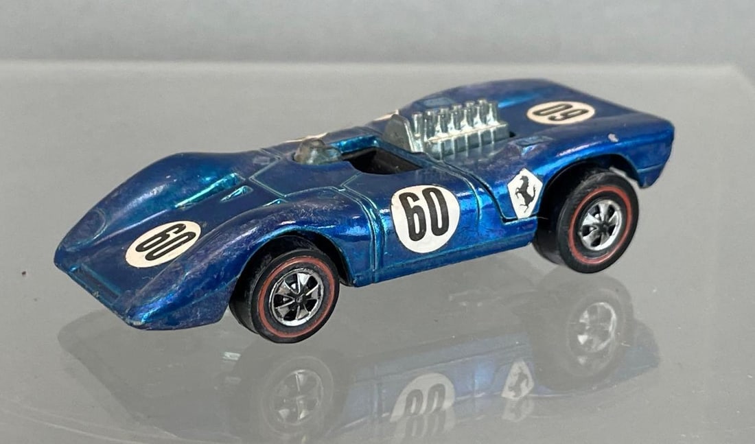 Mattel Hot Wheels Redline Ferrari 312P Die-Cast Vehicle: Blue #60, black interior, light blue windshield