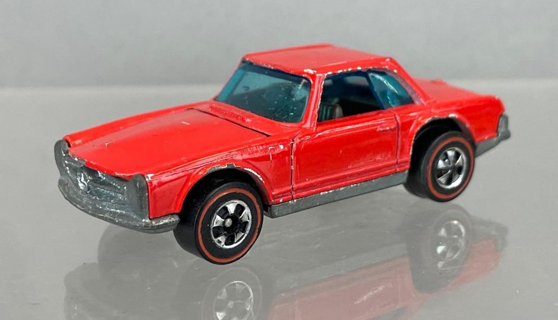 Mattel Hot Wheels Redline Mercedes Benz 280SL Die-Cast Vehicle: Red, gray interior, blue windows