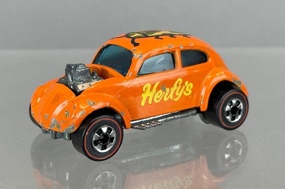 Mattel Hot Wheels Redline Custom Volkswagen Die-Cast Vehicle: Orange Herfys, blue windows