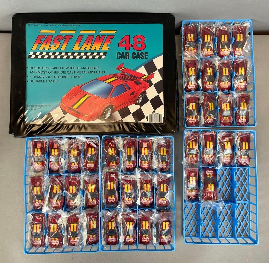 Group of 1986 Mattel Hot Wheels Getty Promo Die-Cast Vehicles with Case: Original packaging