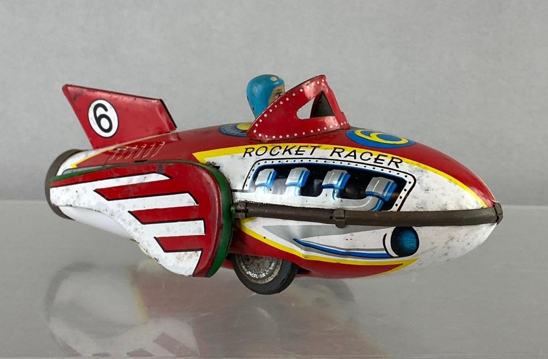 Vintage 1960?s Chinese Tin Litho Rocket Racer No.6 Friction Vehicle (1 of 4)