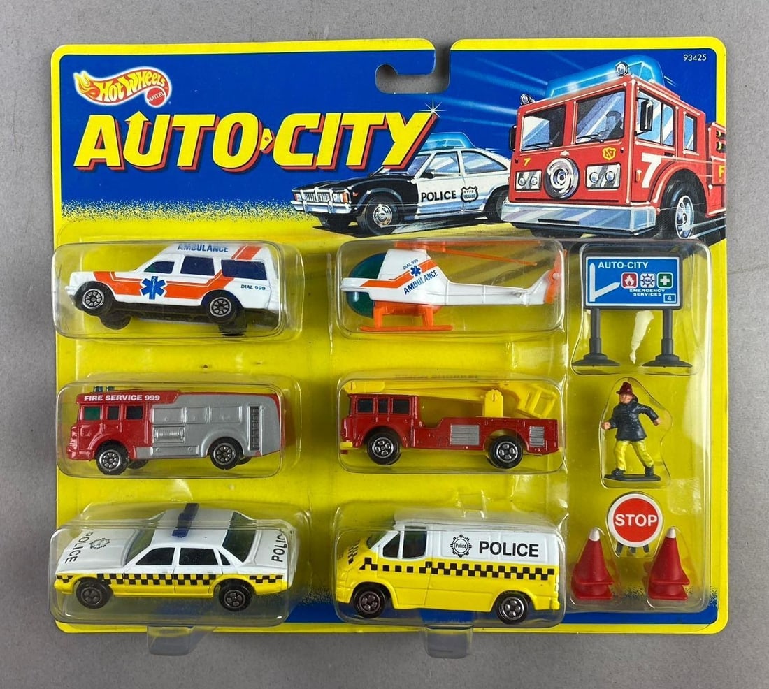 1994 Mattel HotWheels Auto City 1/64 Scale Die-Cast Vehicle Set: Like new in original packaging.
