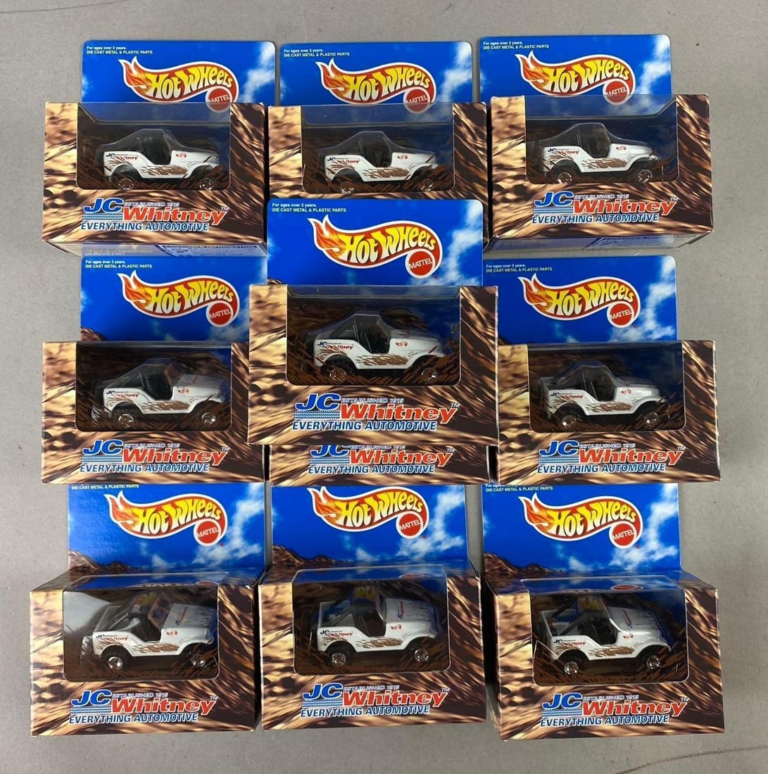 Group of 10 1997 Mattel HotWheels JC Whitney Advertising 1/64 Scale Die-Cast Vehicles: Like new in original packaging.