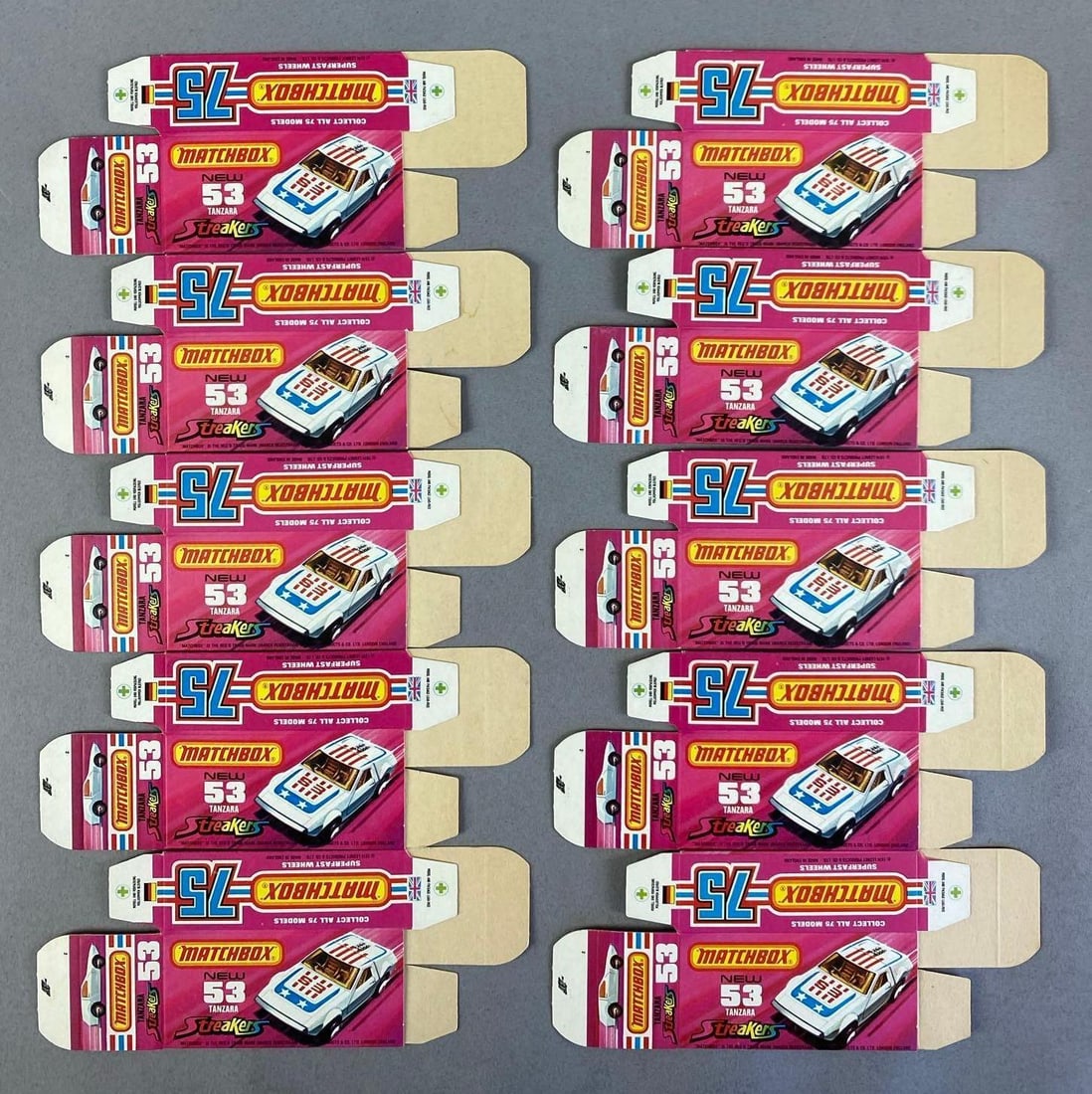 Group of Lesney Matchbox Type J Boxes: No. 53 Tanzara