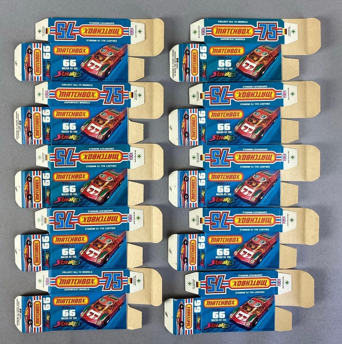 Group of Lesney Matchbox Type J Boxes: No. 66 Mazda RX 500