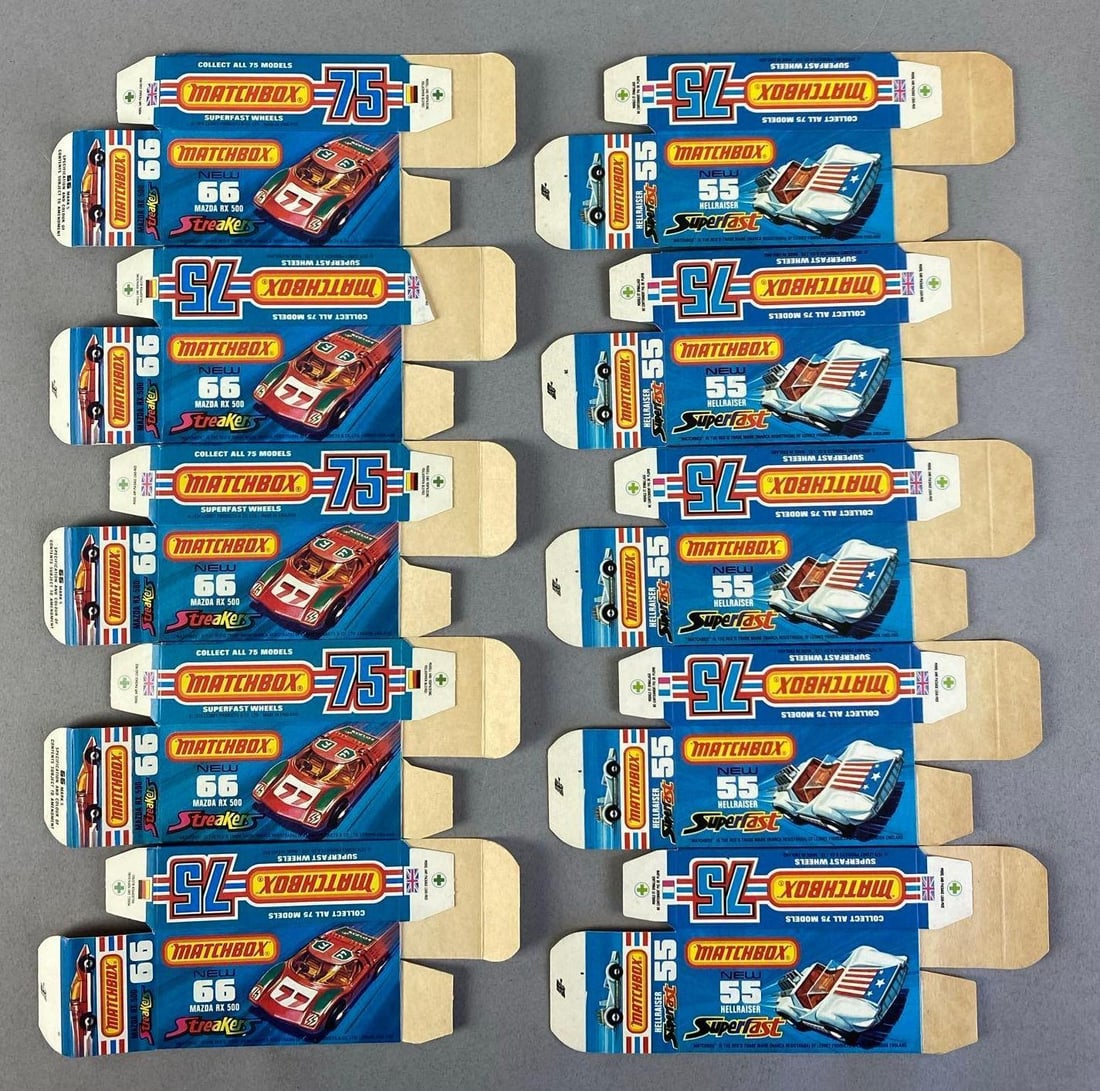 Group of Lesney Matchbox Type J Boxes: Includes mazda RX 500 hellraiser