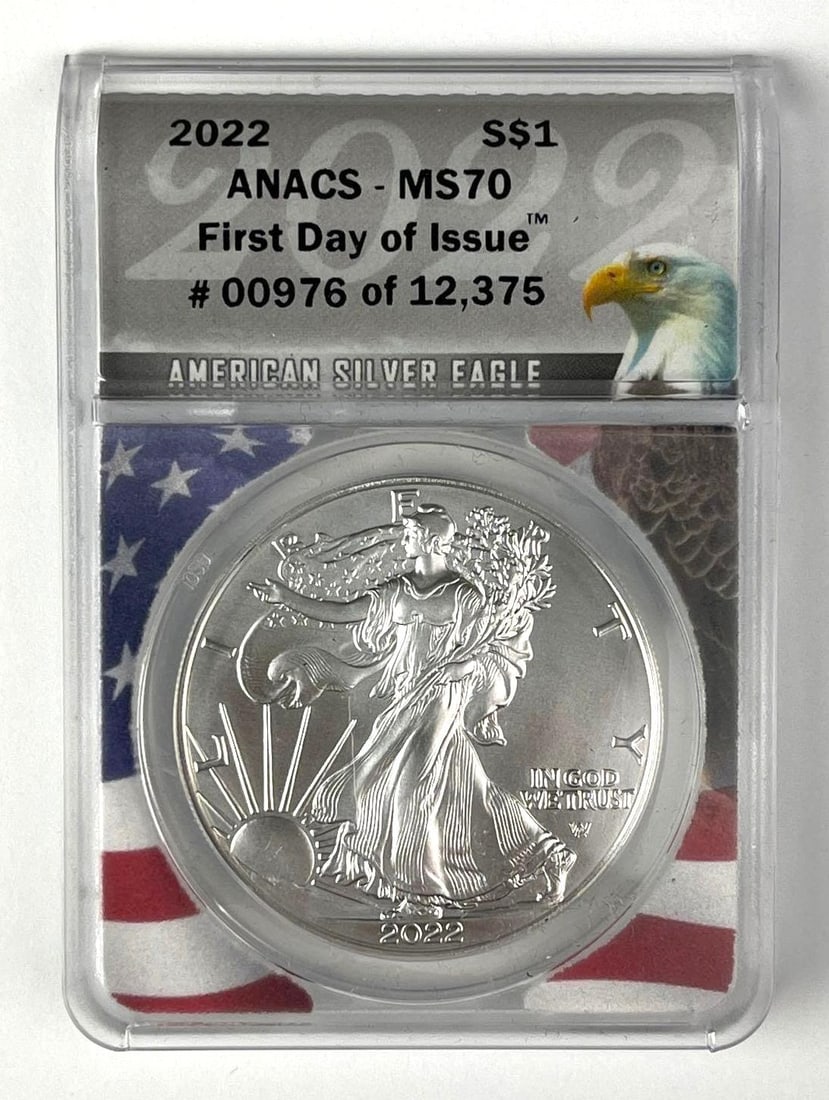2022 US $1 American Silver Eagle 1 oz Fine Silver ANACS MS70 (1 of 2)