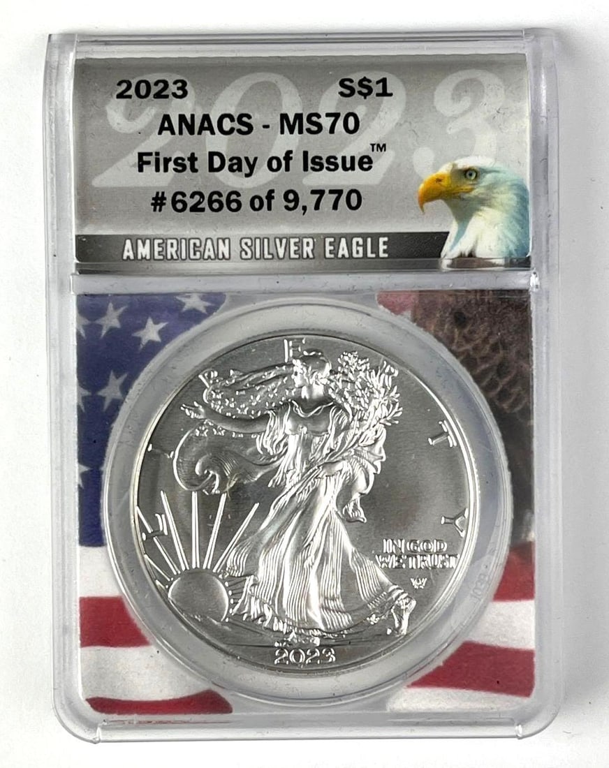 2023 US $1 American Silver Eagle 1 oz Fine Silver ANACS MS70 (1 of 2)