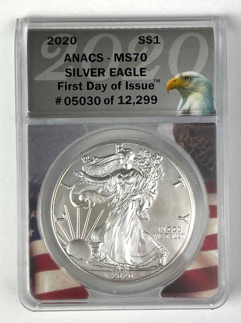 2020 US $1 American Silver Eagle 1 oz Fine Silver ANACS MS70 (1 of 2)