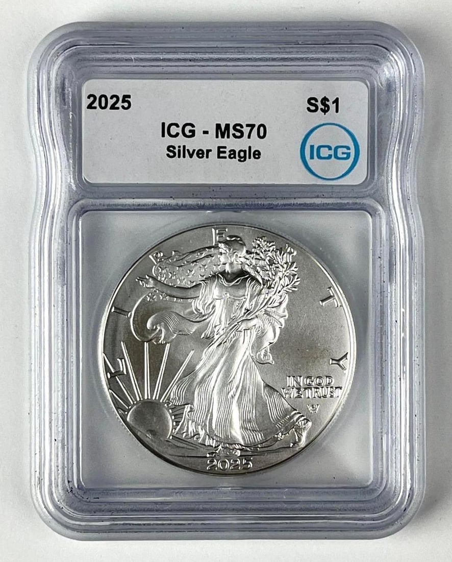2025 US $1 American Silver Eagle 1 oz Fine Silver ICG MS70 (1 of 2)