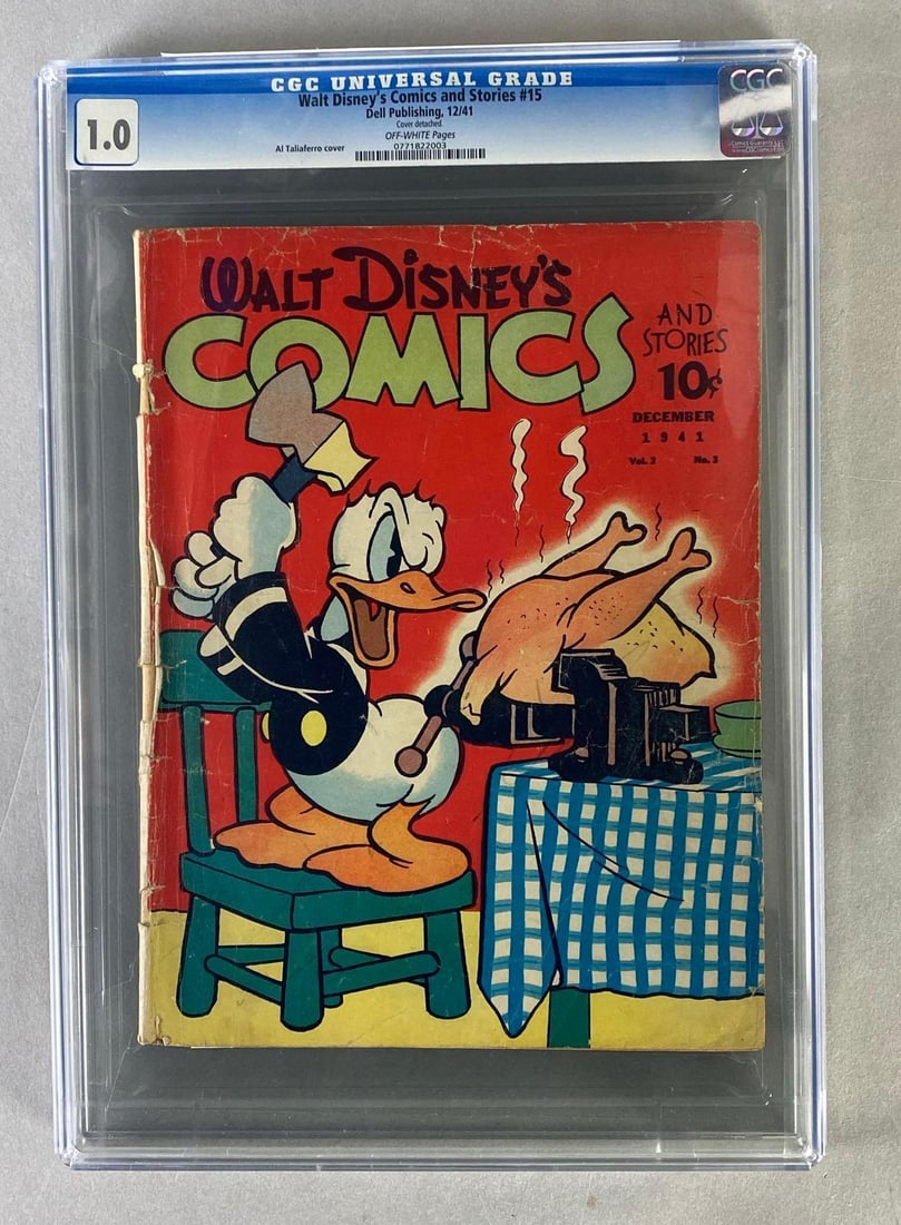 CGC Graded Dell Publishing Walt Disneys Comics and Stories No. 15: CGC 1.0, Cover detached, December 1941, Golden Age, $.10.