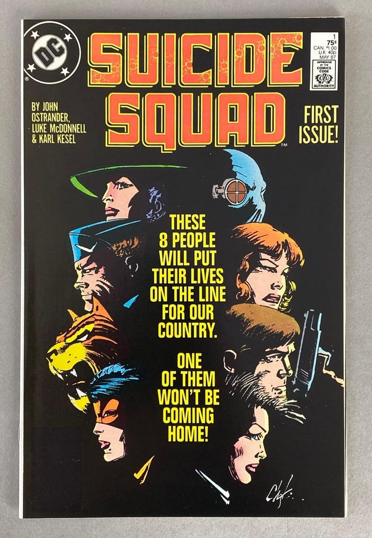 DC Comics Suicide Squad No. 1: 1st appearance of Warden John Economos 1st team appearance of Onslaught aka Jihad: Chimera aka Nightshade, Djinn, Jaculi, Manticore, Ravan and Rustam 1st appearance of Simon LaGrieve. May 1987,