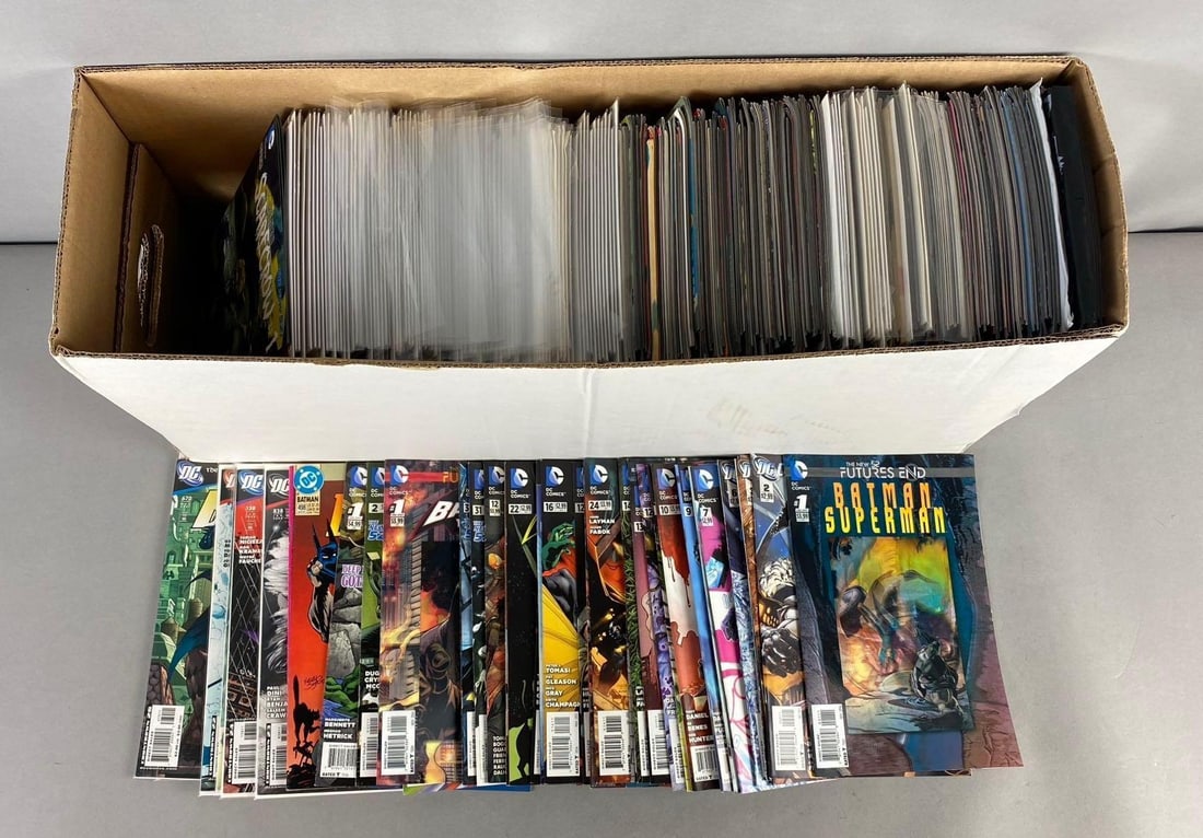 Long Box of 200+ DC Batman Comic Books: Includes Batman Superman, Scarecrow, and more. Modern Age. Long Box measures H 11 x W 8 x L 27 inches. Heavy