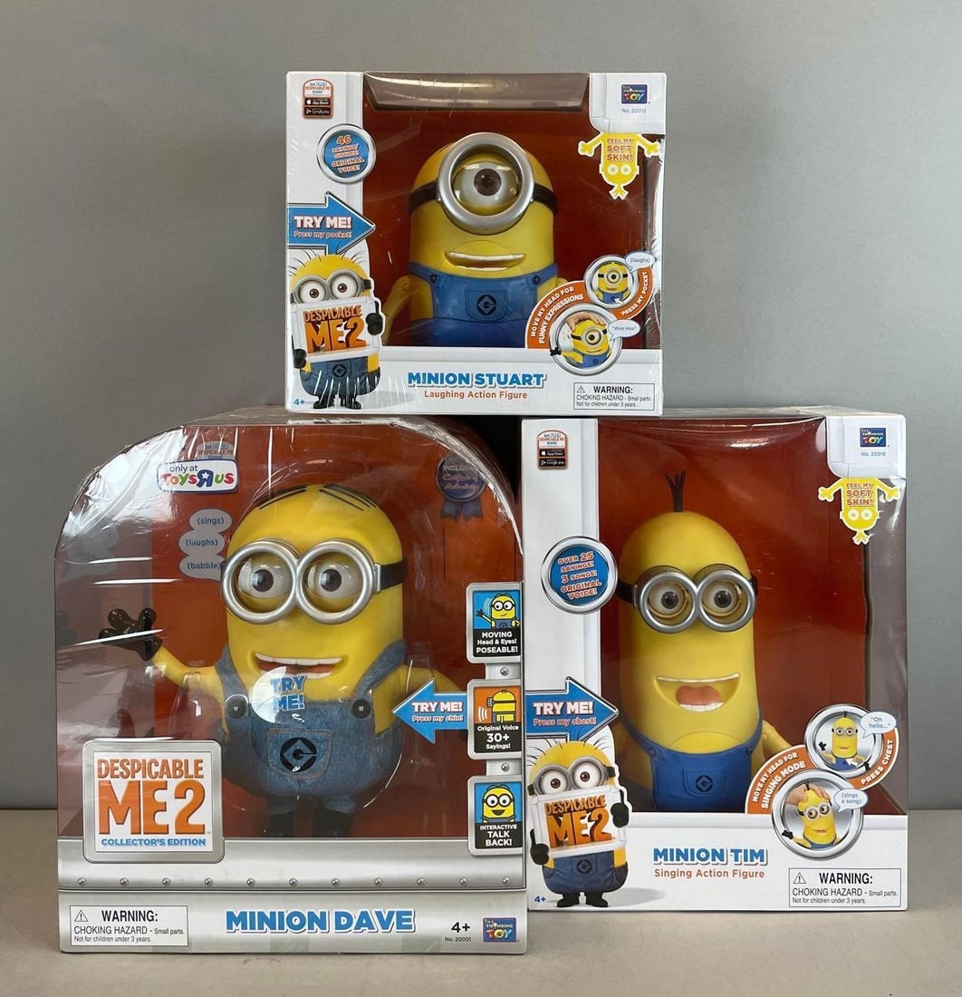 Group of Despicable Me 2 Minion Talking Action Figures: The thinking toy, sealed original packaging, largest measures 13 inches x 11 1/2 inches x 8 3/4 inches
