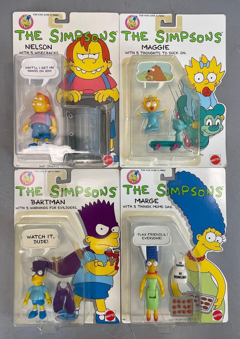 Group of 1990 Mattel The Simpsons Action Figures: Includes Bart, Marge, original packaging