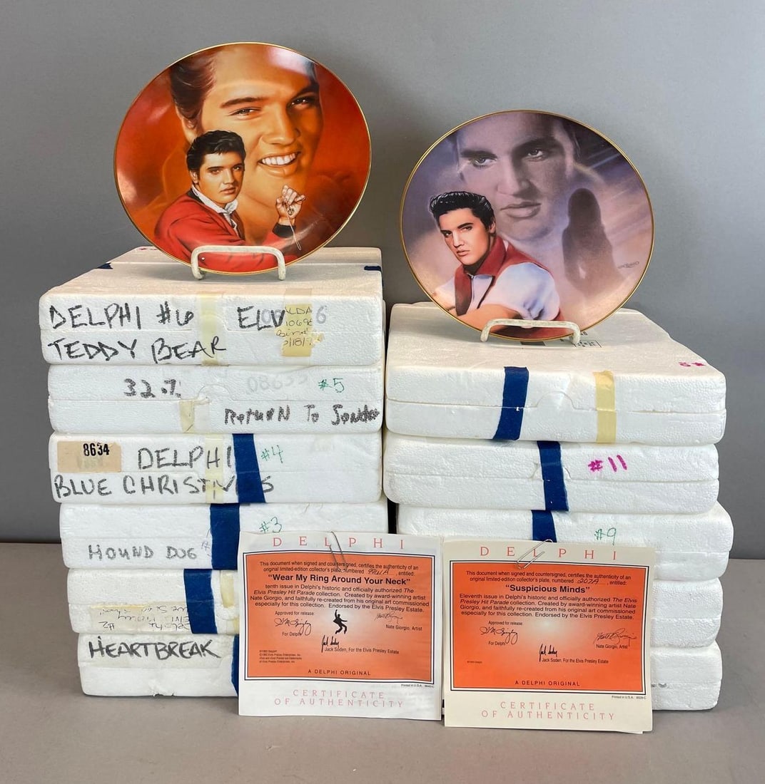 Group of Delphi Elvis Presley Hit Parade Collection Plates: Original foam packaging 8 1/4 inches plates