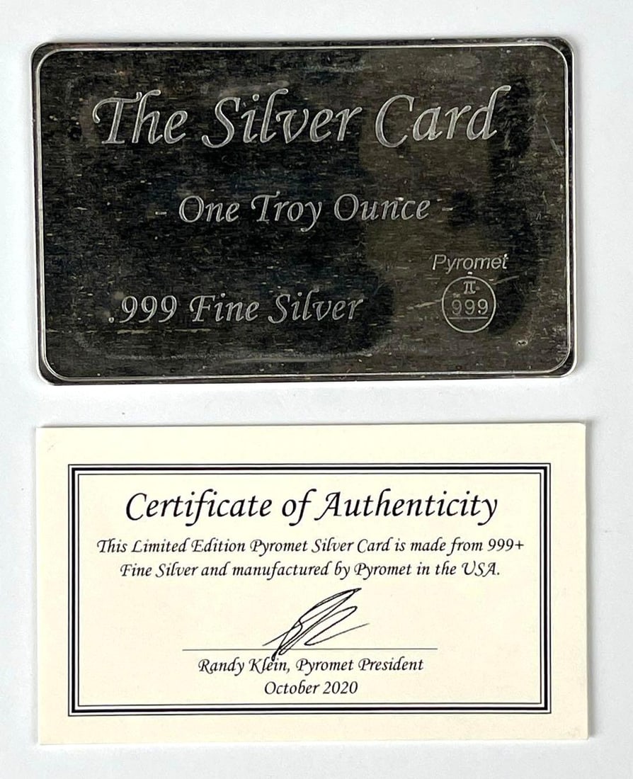 CREDIT CARD 2020 Pyromat The Silver Card 1 oz .999 Fine Silver Ingot/ Bar (1 of 2)