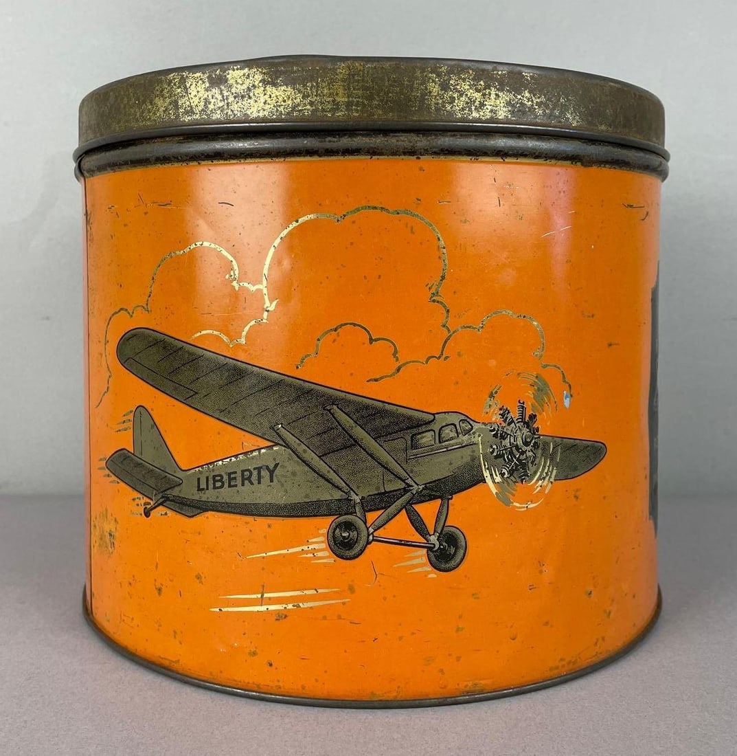 Vintage Liberty Danish Chocolate Toffee Advertising Tin with Airplane Graphic (1 of 7)