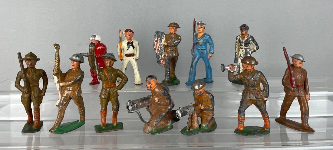 Group of Vintage Barclay Lead Toy Soldiers: Includes fireman, flag bearers, tallest measures 3 3/4 inches