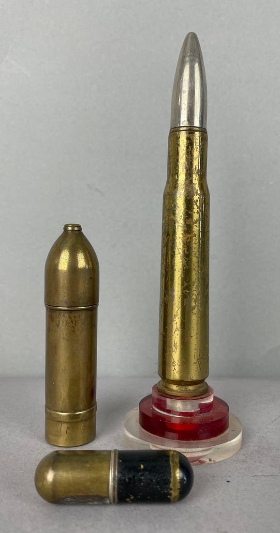 Group of Vintage Trench Art Ammunition Lighters: Largest measures 6 1/4 inches