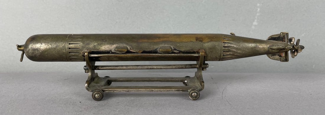 WW1 Era German Imperial Kriegsmarine Metal Torpedo Desk Model: Measures 8 inches long
