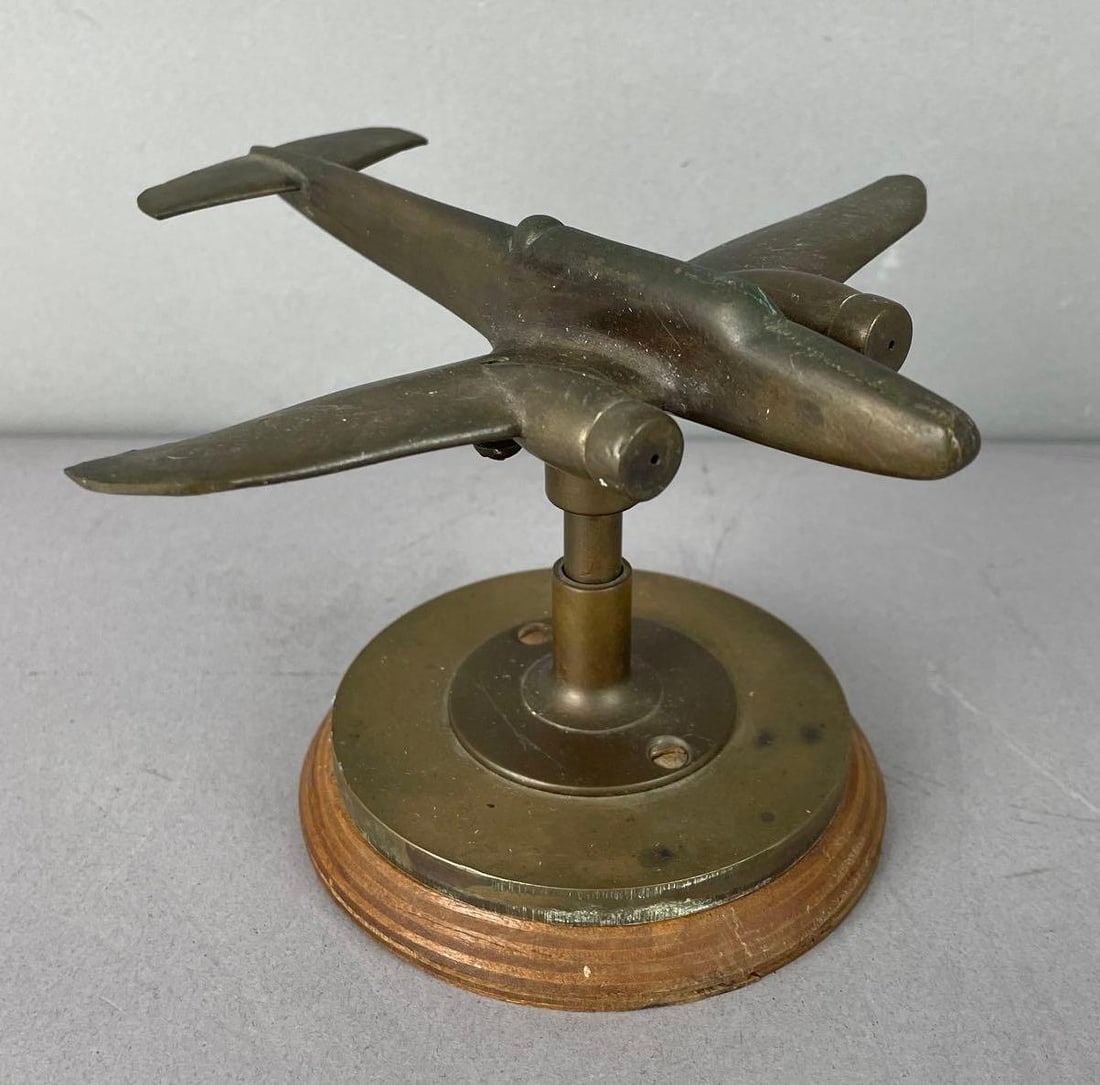 Brass WW2 Era Fighter Plane Paperweight Sculpture: Measures 4 inches x 6 1/2 inches x 6 inches