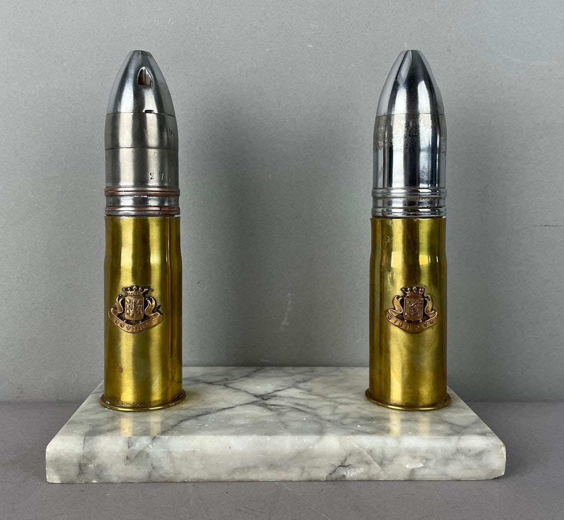 WW1 French 75mm Ammunition Desk Display: Anvers, nieuport, measures 8 inches x 8 inches x 5 inches