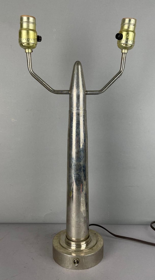 Vintage Trench Art Shell Table Lamp: Untested, needs rewired, measures 21 1/4 inches x 10 inches x 5 1/4 inches