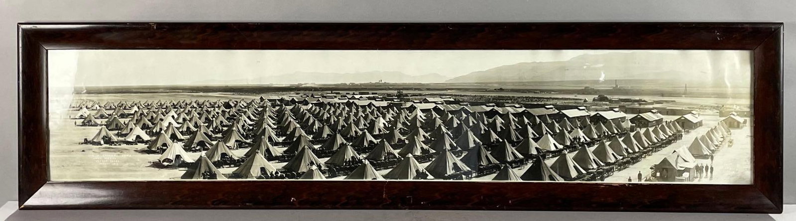 1918 314th Cavalry Camp El Paso Texas Panoramic Photo: Owen Bierne, August 1918, frame measures 13 1/2 inches x 54 1/2 inches