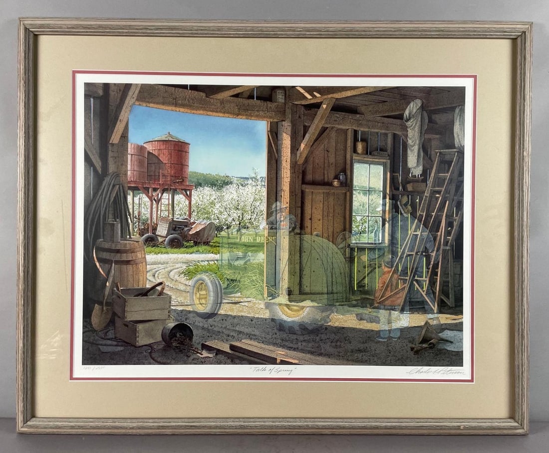 Charles Peterson Signed and Numbered Talk of Spring Art Lithograph: # 1241/2500, John Deere, frame measures 28 1/2 inches x 35 1/4 inches