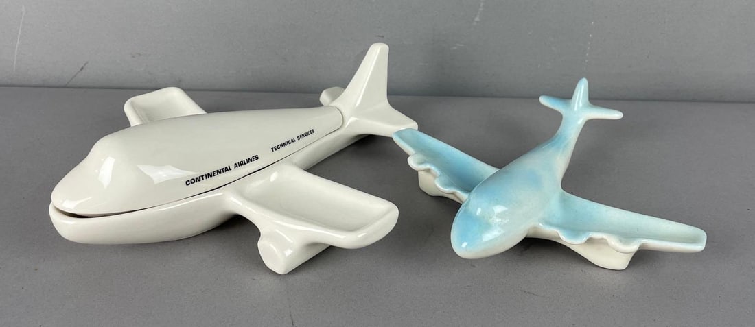 Group of 2 Vintage Ceramic Airplane Dishes: Continental airlines measures 2 3/4 inches x 9 1/4 inches x 9 1/4 inches
