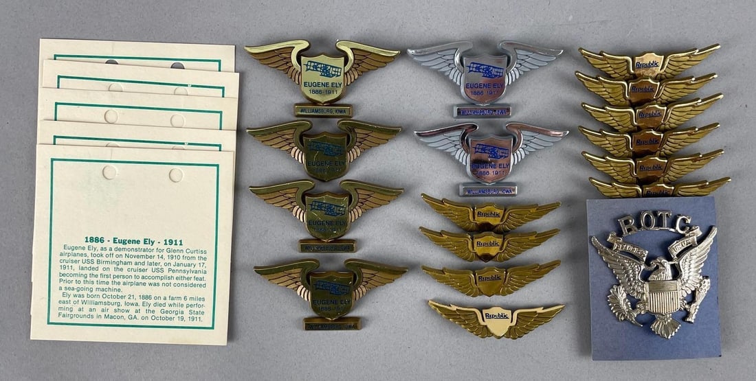 Group of Eugene Ely Plastic Wing Badges: Includes ROTC badge