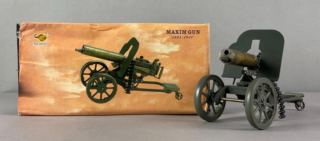 Asio Elephant Maxim Gun Model Machine Gun: in original box, machine gun measures 5 inches H x 3 1/2 inches W x 9 inches D