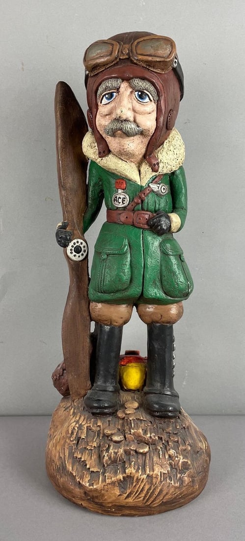 1979 Juta Sangthaweep Chalk Aviator Statue: Measures 18 1/2 inches tall