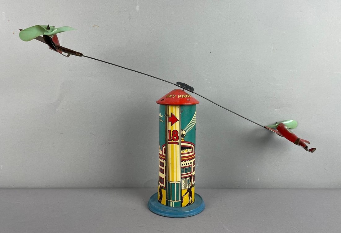 Vintage Marx Shy Hawk Tin Litho Wind-Up Toy: Working condition, measures 12 inches x 20 inches x 3 3/4 inches
